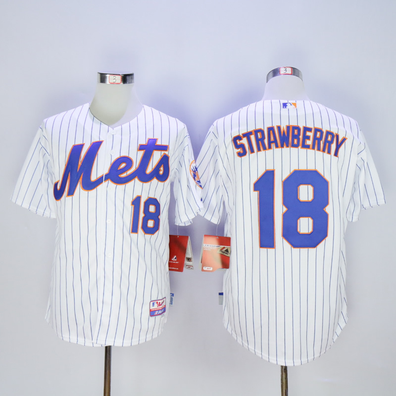 Men New York Mets #18 Strawberry White MLB Jerseys->new york mets->MLB Jersey